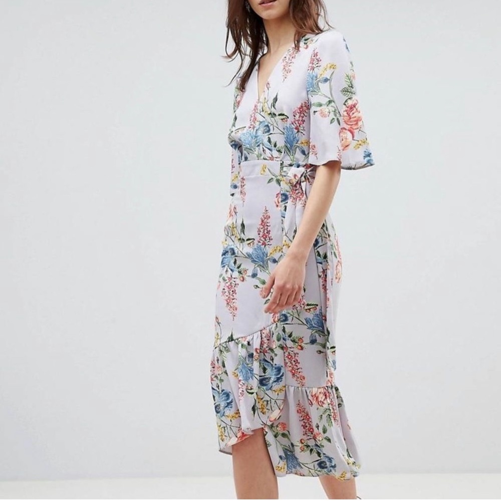 New ASOS DESIGN  floral print kimono sleeve wrap midi dress size 10